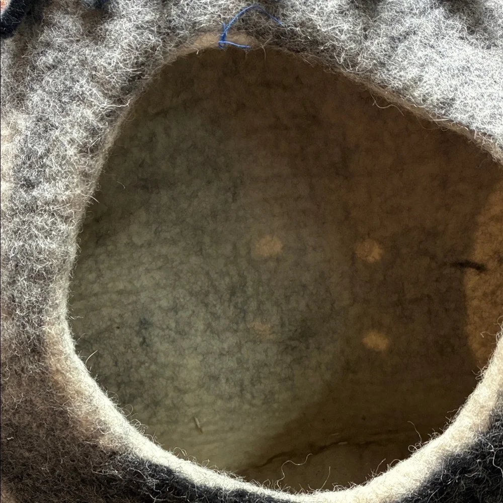 Gray and Orange Felted Cat Cave approximately 28 inches across made in Nepal